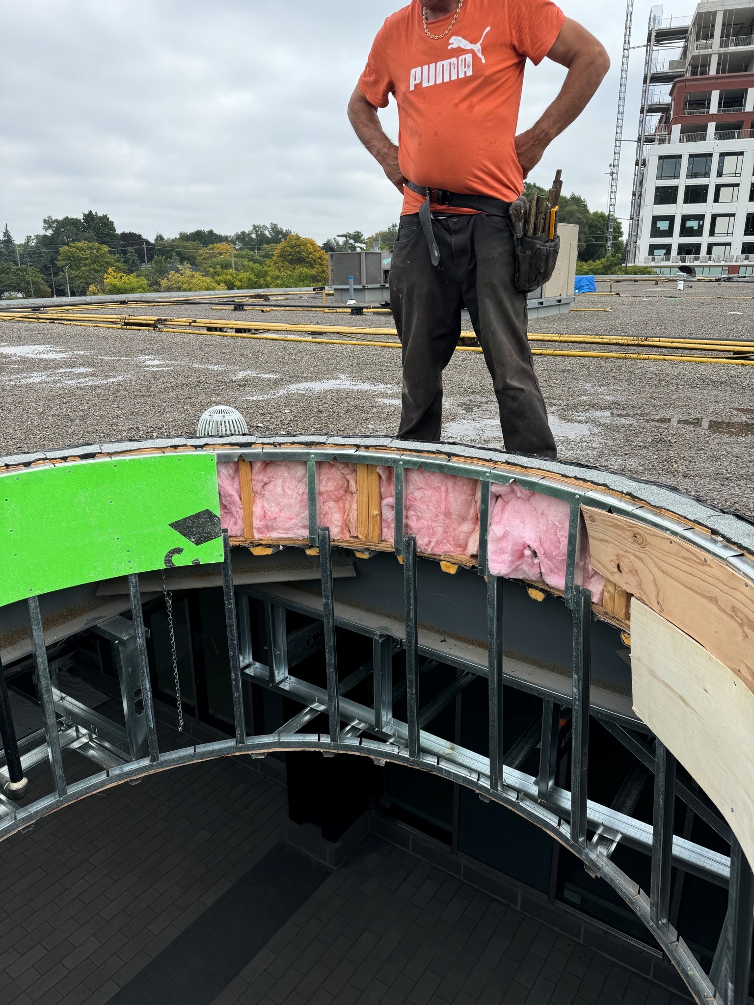 Custom circular curb construction for a dome skylight on a commercial roof